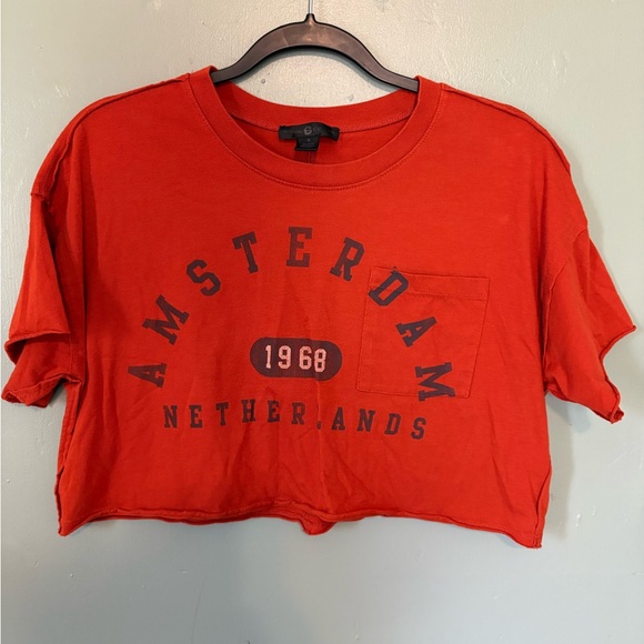 Social Culture Tops - Orange Amsterdam Graphic Crop Top